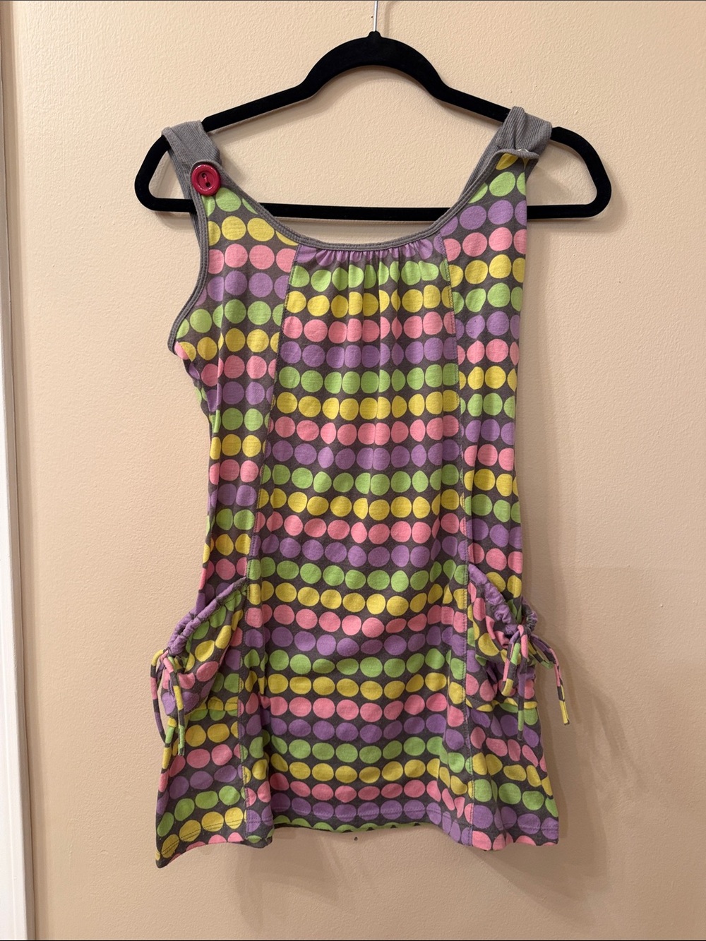 Women’s Gray Tank Dress with Pastel Polka Dots